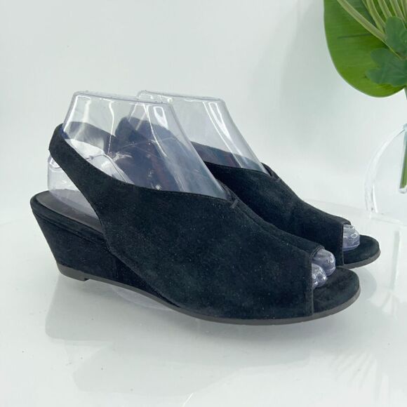 Eileen Fisher Women's Clay Sandal Size 7.5 Wedge Heel Slingback Black Leather - Picture 5 of 13